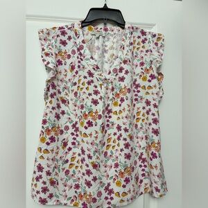 Anne Carson Floral Print Blouse with Ruffle Sleeves
